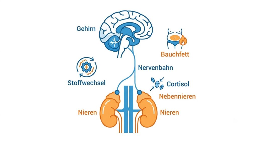 Diagramm zeigt die Verbindung zwischen Gehirn, Stresshormonen und Stoffwechsel