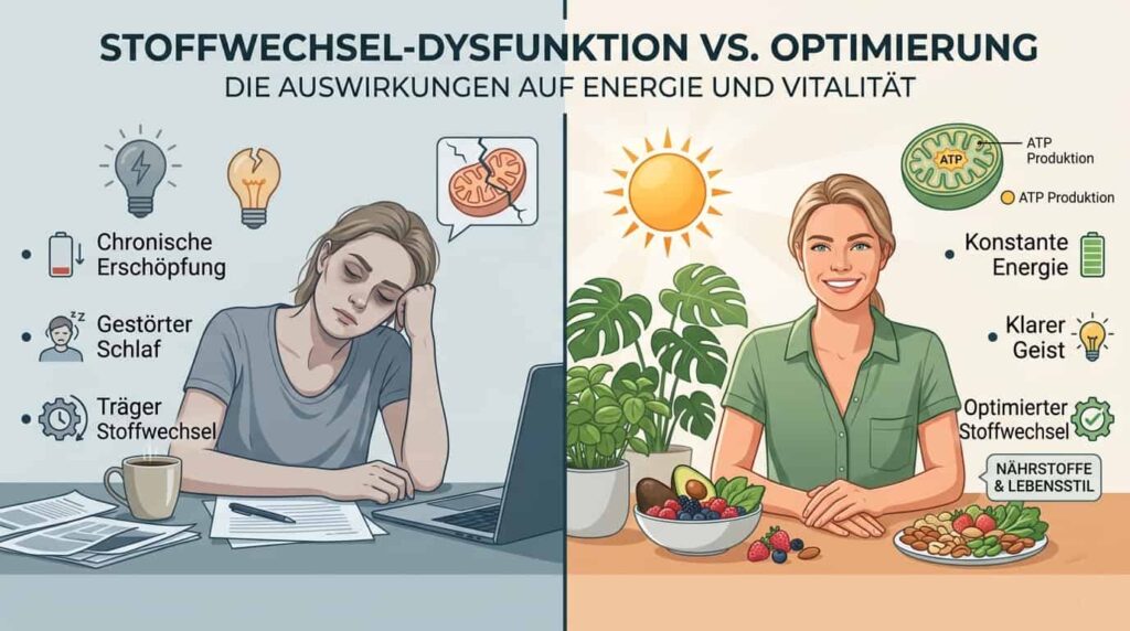 Vergleich erschöpfte vs. energiereiche Person — Energiehaushalt ins Gleichgewicht bringen