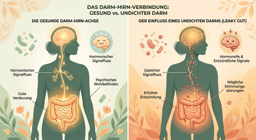 Darm-Hirn-Achse Illustration – Leaky Gut Syndrom beeinflusst Stimmung und Konzentration