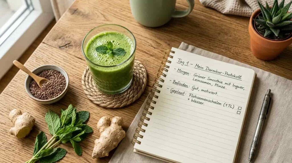 Entgiftung Darmsanierung Masterclass Erfahrungen – natürliche Darmkur mit grünem Smoothie und handgeschriebenem Protokoll