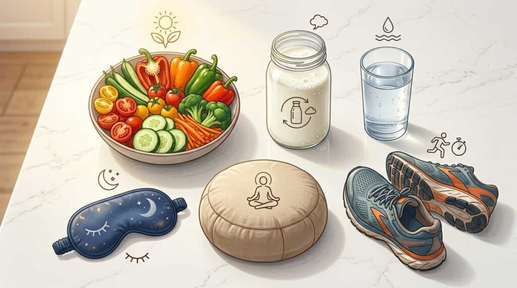 6 Strategien für ein gesundes Mikrobiom - Ballaststoffe, fermentierte Lebensmittel, Wasser, Bewegung, Stressmanagement und Schlaf