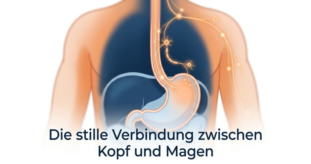 Anatomische Illustration der Verbindung zwischen Gehirn und Magen über den Vagusnerv bei Sodbrennen