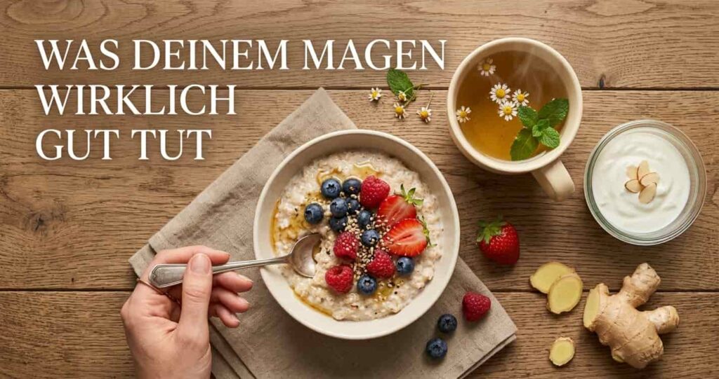 Gesunde Lebensmittel wie Haferflocken, Ingwer und Kräutertee helfen bei emotionalem Sodbrennen