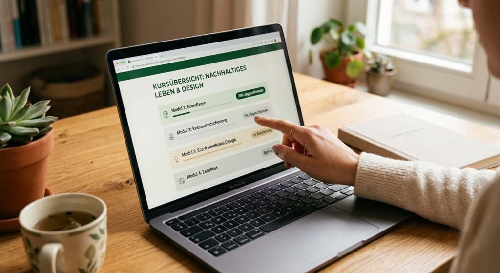 Mann sitzt entspannt am Laptop und schaut sich einen Magen-Darm-Kurs online an
