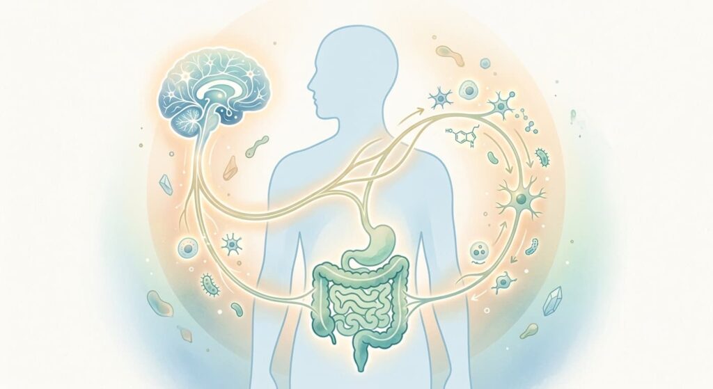 Illustration der Darm-Hirn-Achse als Erklärung für Erwartungs- und Placeboeffekte bei der Magen-Darm-Edition.