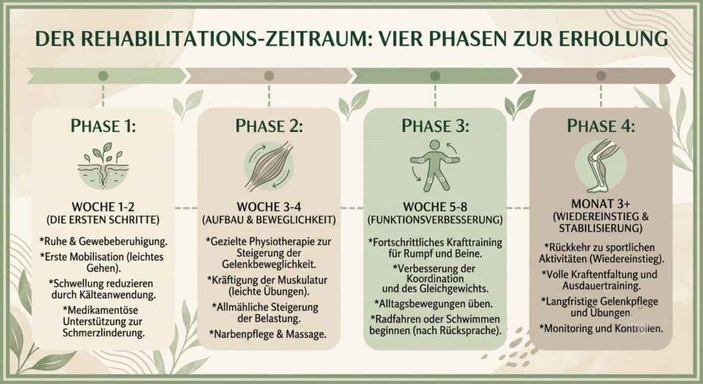Zeitleiste zeigt die vier Phasen des Darmflora-Aufbaus von Woche 1 bis Monat 3