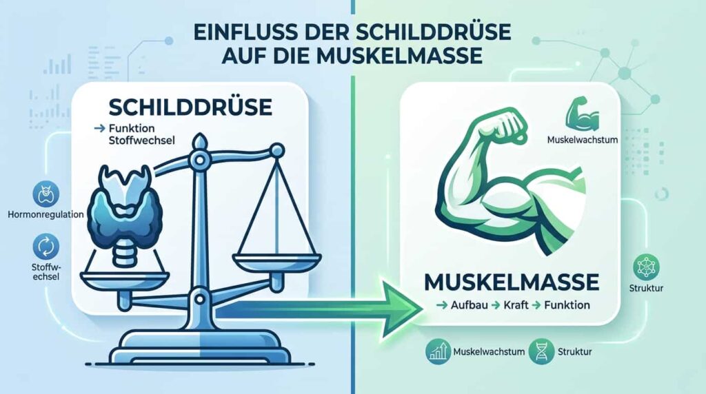 Infografik zu den zwei häufigsten Ursachen eines langsamen Stoffwechsels: Schilddrüse und Muskelmasse.