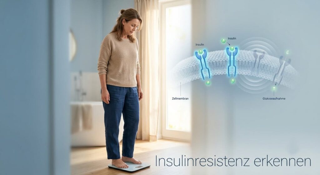 Frau erkennt erste Anzeichen einer Insulinresistenz und ihren Einfluss auf den Stoffwechsel