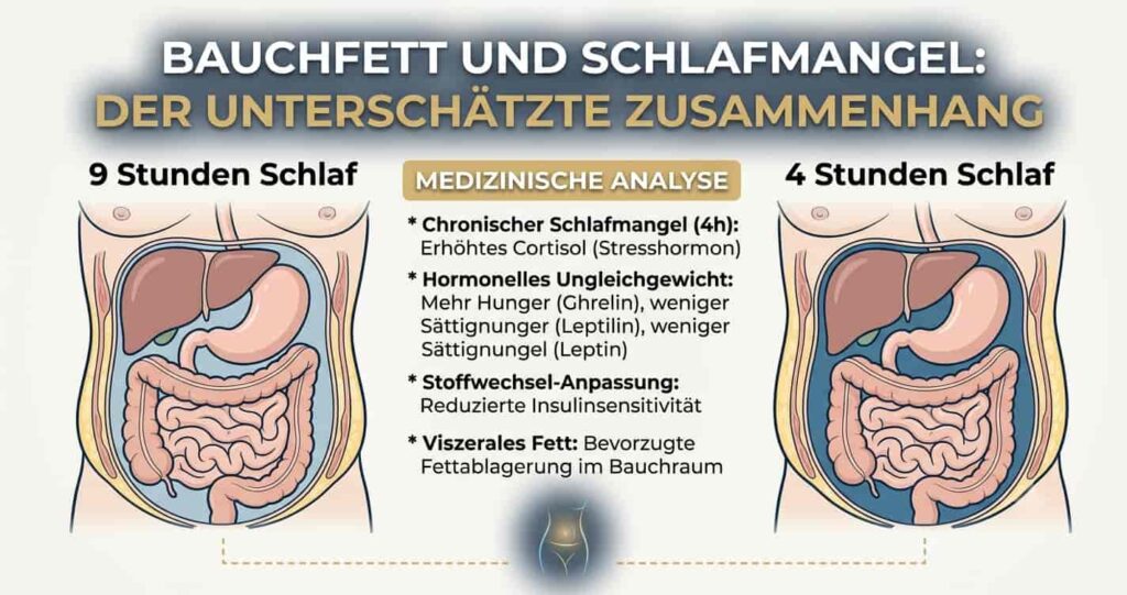 Schematischer Vergleich von viszeralem Bauchfett bei ausreichendem versus unzureichendem Schlaf