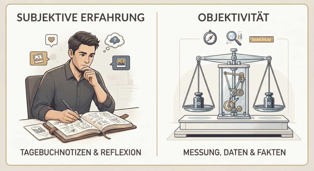 Symbolbild für subjektive Erfahrungsberichte im Vergleich zu objektiver Bewertung
