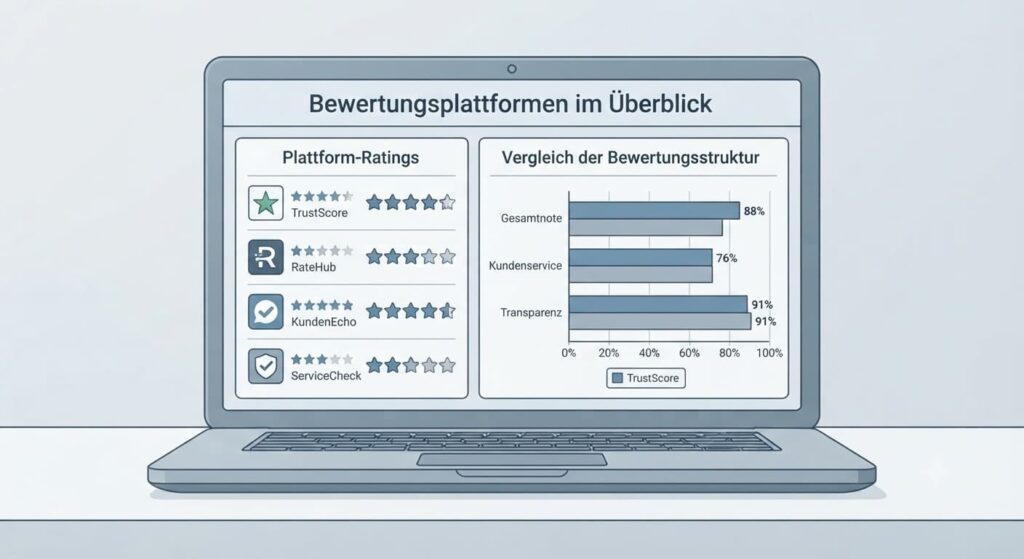 Schematische Darstellung von Sternebewertungen auf unabhängigen Bewertungsplattformen