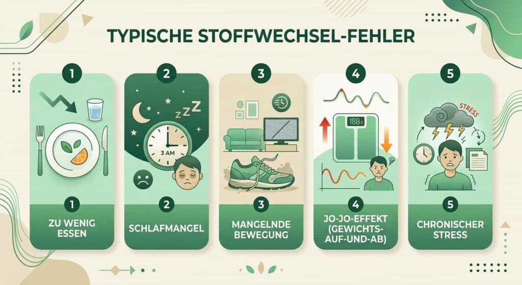 Infografik mit den häufigsten Fehlern beim Stoffwechsel ankurbeln nach 40