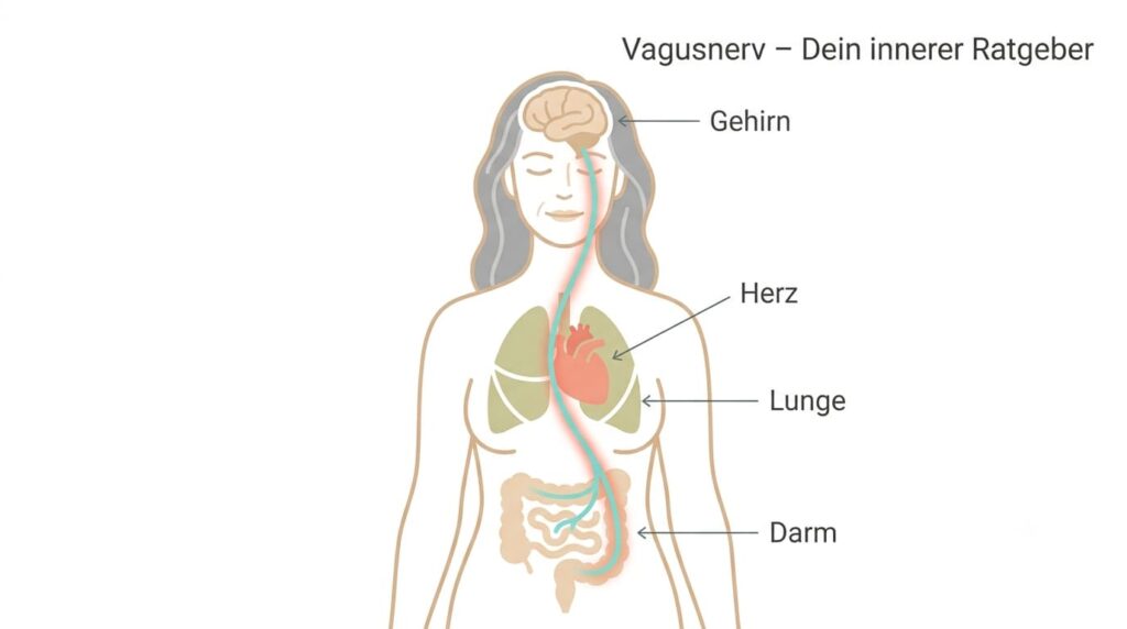 Illustration des Vagusnervs vom Gehirn bis zum Darm zur Erklärung der Darm-Hirn-Achse