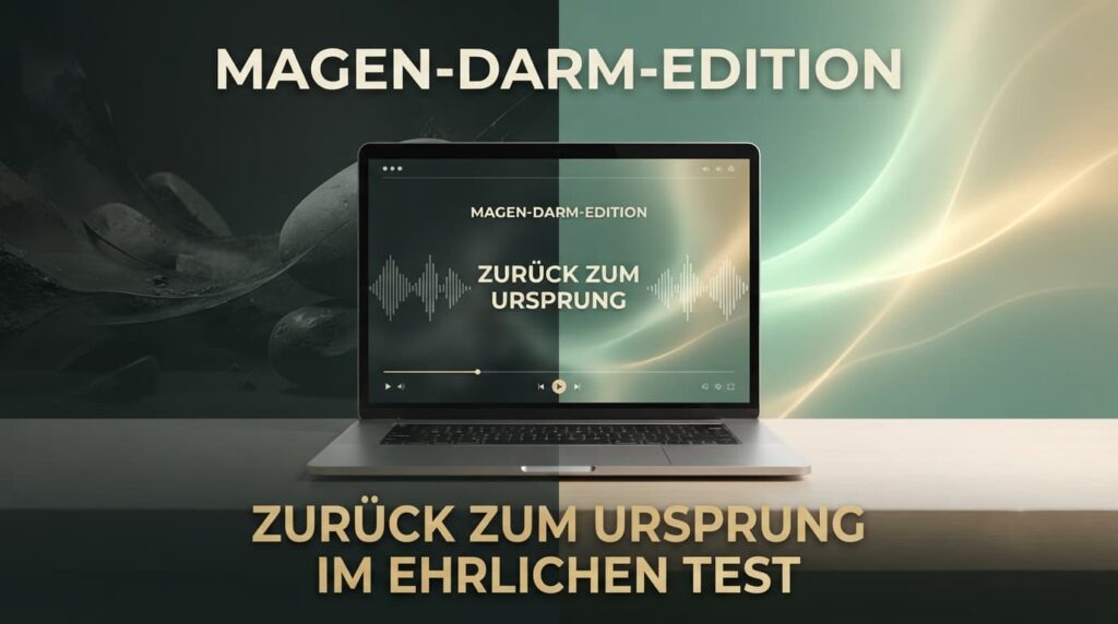 Magen Darm Edition Erfahrungen – Online-Videokurs von Andreas Goldemann zur ganzheitlichen Unterstützung der Magen-Darm-Gesundheit auf einem Laptop-Bildschirm im modernen Jade-Green-Design.
