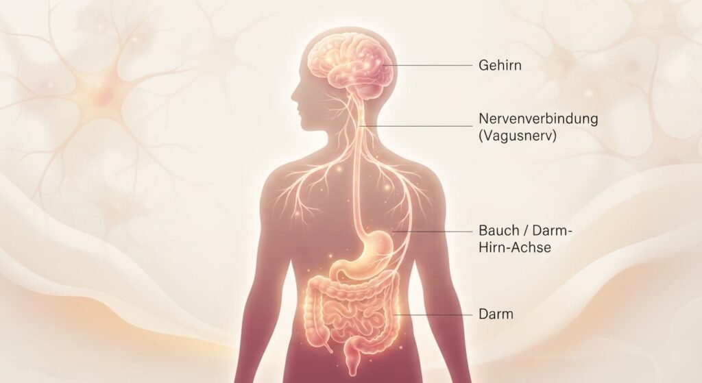 Illustration der Nervenverbindung zwischen Gehirn und Bauch bei funktionellen Beschwerden
