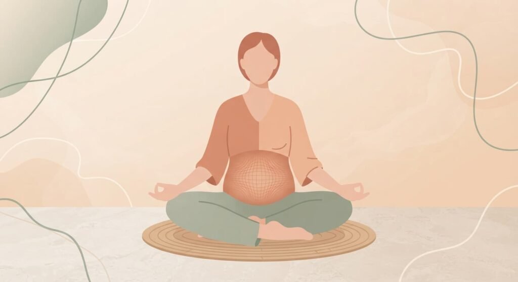 Illustration einer Person mit chronischer Anspannung im Bauch und sichtbaren Spannungslinien im Bauchbereich
