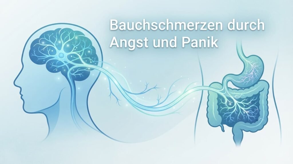Abstrakte Illustration der Nervenverbindung zwischen Kopf und Bauch bei Bauchschmerzen durch Angst und Panik