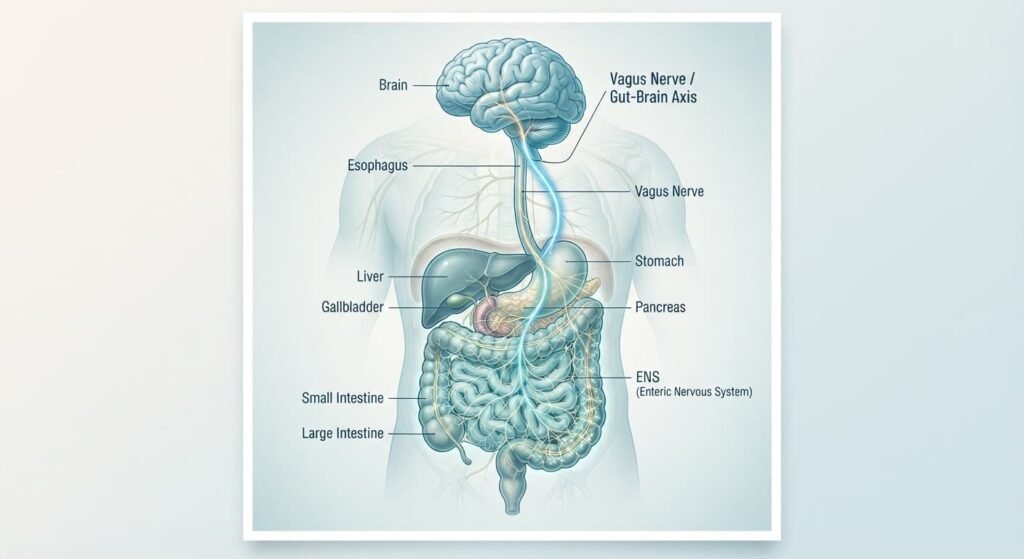 Warum wir Gefühle im Bauch spüren – Darstellung der Darm-Hirn-Achse mit enterischem Nervensystem